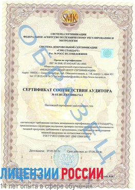 Образец сертификата соответствия аудитора №ST.RU.EXP.00006174-3 Дубна Сертификат ISO 22000